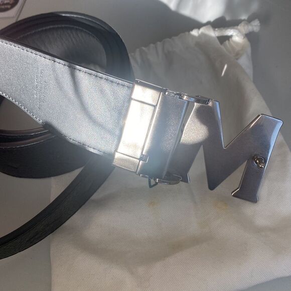 MCM Claus Reversible Visetos/Saffiano Belt Black with Silver Buckle NEW - Picture 9 of 9